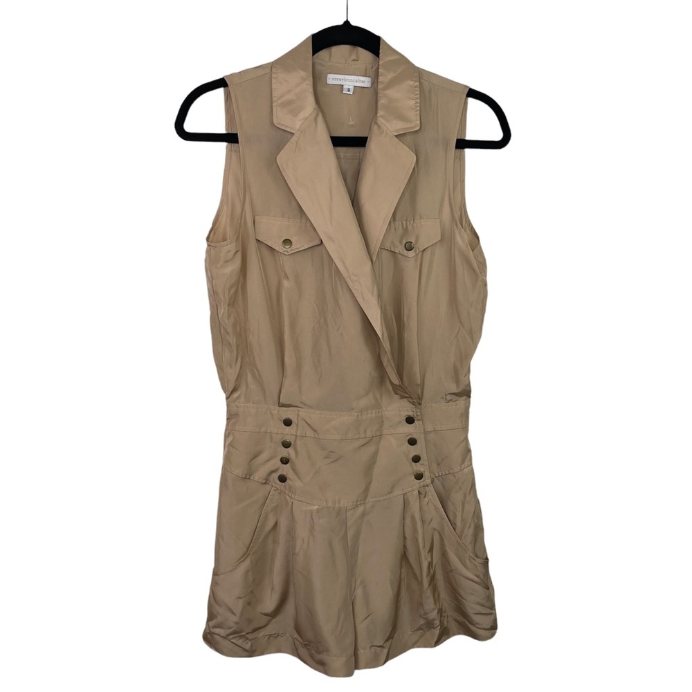 Coreylynncalter Anthropologie 100% Silk Nude Tan Shorts Romper Women’s Size 8. P